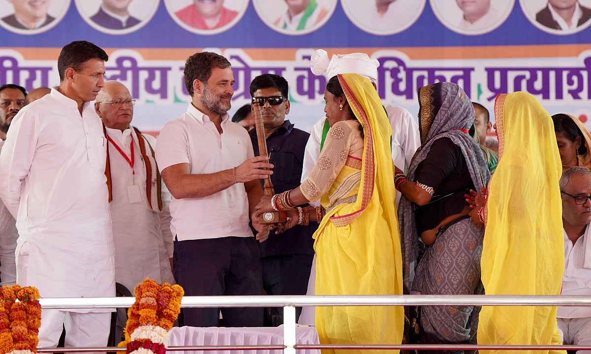  Congress leader Rahul Gandhi during a public meeting in Dhanora (Seoni), Madhya Pradesh.