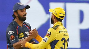 AP Photo/Surjeet Yadav : Lucknow Super Giants' captain KL Rahul, left, greets Chennai Super Kings' captain Ruturaj Gaikwad after winning the Indian Premier League cricket match in Lucknow.
