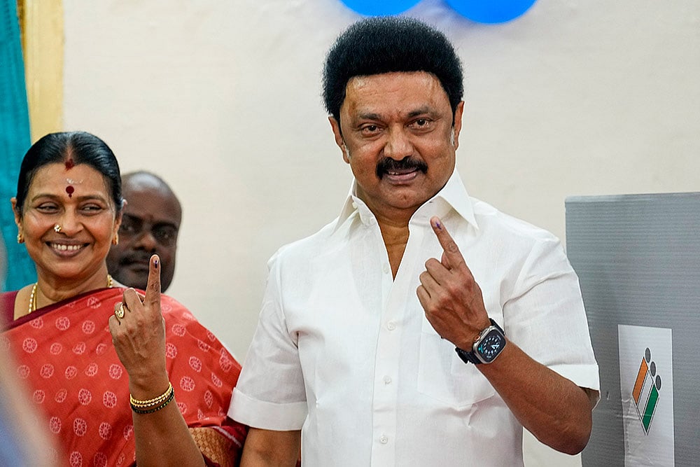 Photo: PTI/R Senthilkumar : LS Polls 1st Phase: MK Stalin votes