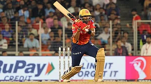 (AP Photo/STR)
: Punjab Kings' Shashank Singh plays a shot during the Indian Premier League cricket match between Gujarat Titans and Punjab Kings in Ahmedabad, India, Thursday, April 4, 2024.