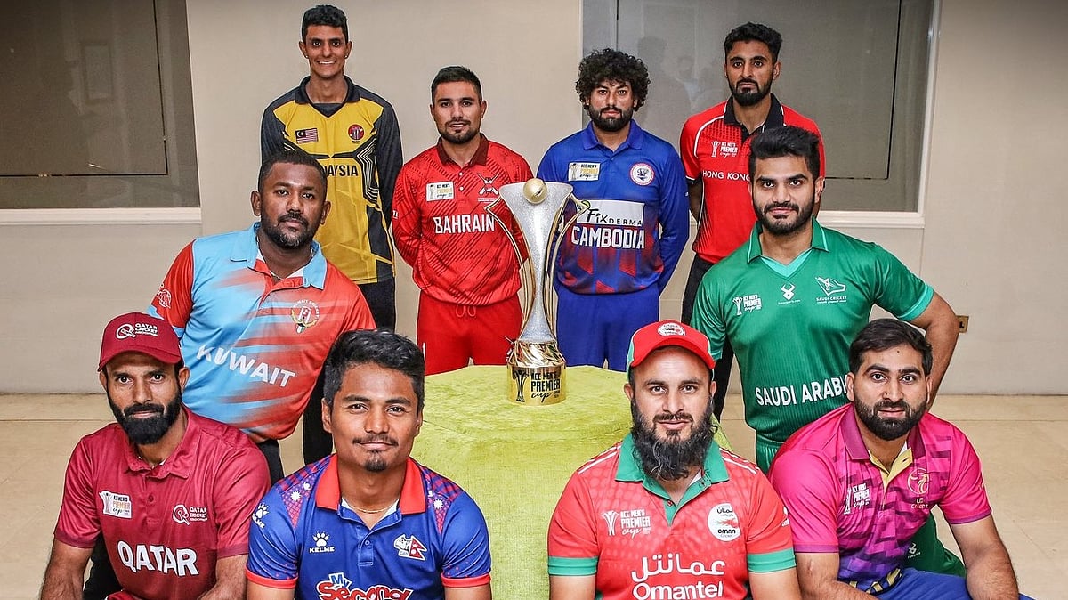 X/ACCMedia1 : The team captains posing with the ACC Men's T20I Premier Cup 2024.