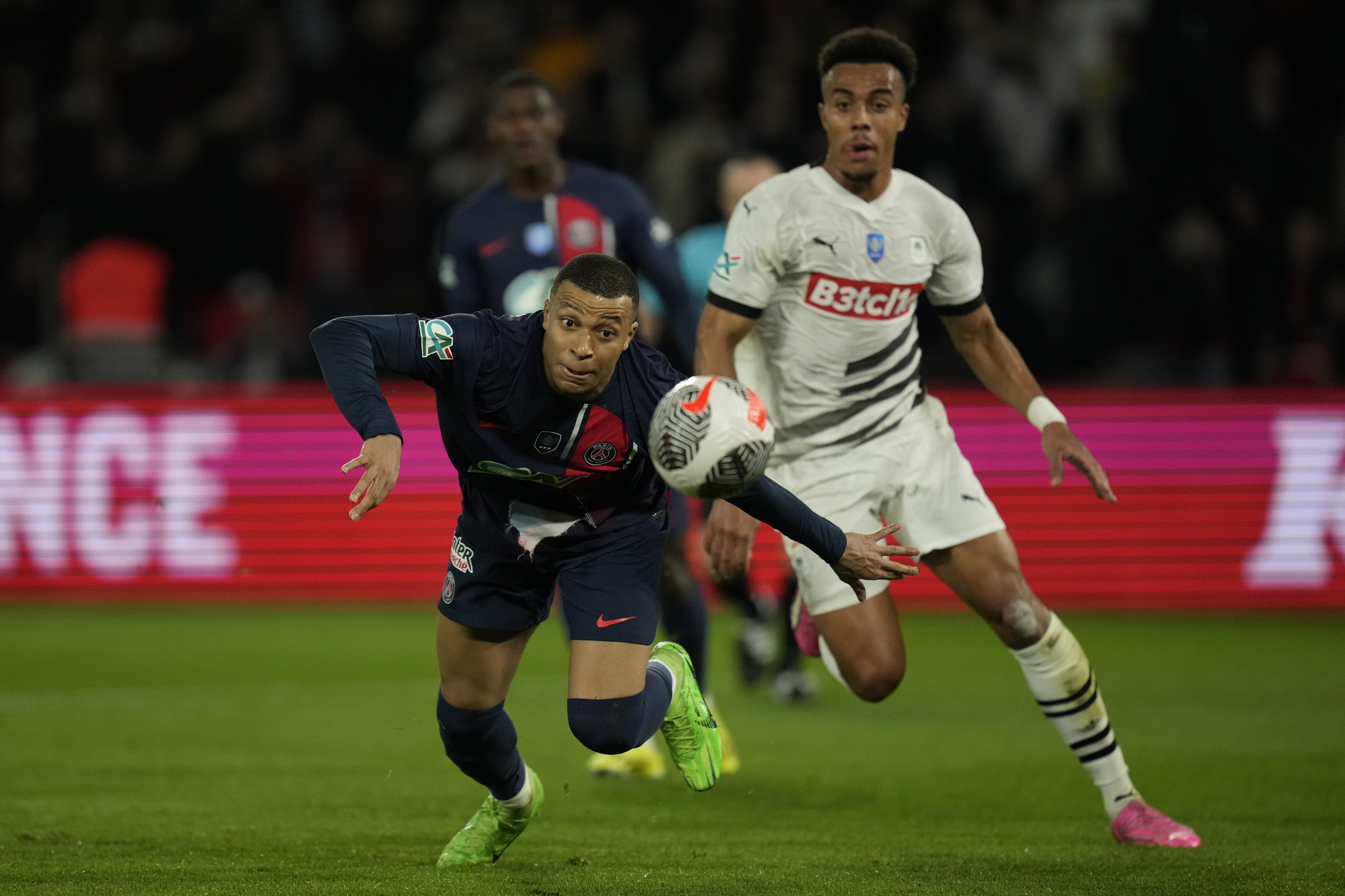 Paris Saint-Germain's Kylian Mbappe running for the ball against Stade Rennes in the semi-final clash of Coupe de France.