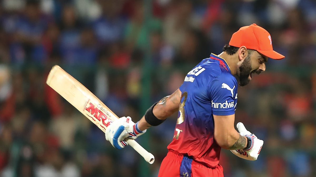 Kashif Masood/AP : Royal Challengers Bengaluru's Virat Kohli reacts after getting out during their Indian Premier League match against Sunrisers Hyderabad in Bengaluru on April 15, 2024.