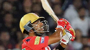 (AP Photo/STR) : Punjab Kings' Shashank Singh plays a shot during the Indian Premier League cricket match between Gujarat Titans and Punjab Kings in Ahmedabad, India, Thursday, April 4, 2024.