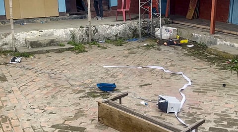A broken EVM at a polling booth after incidents of clashes during 1st phase of Lok Sabha polls in Manipur |