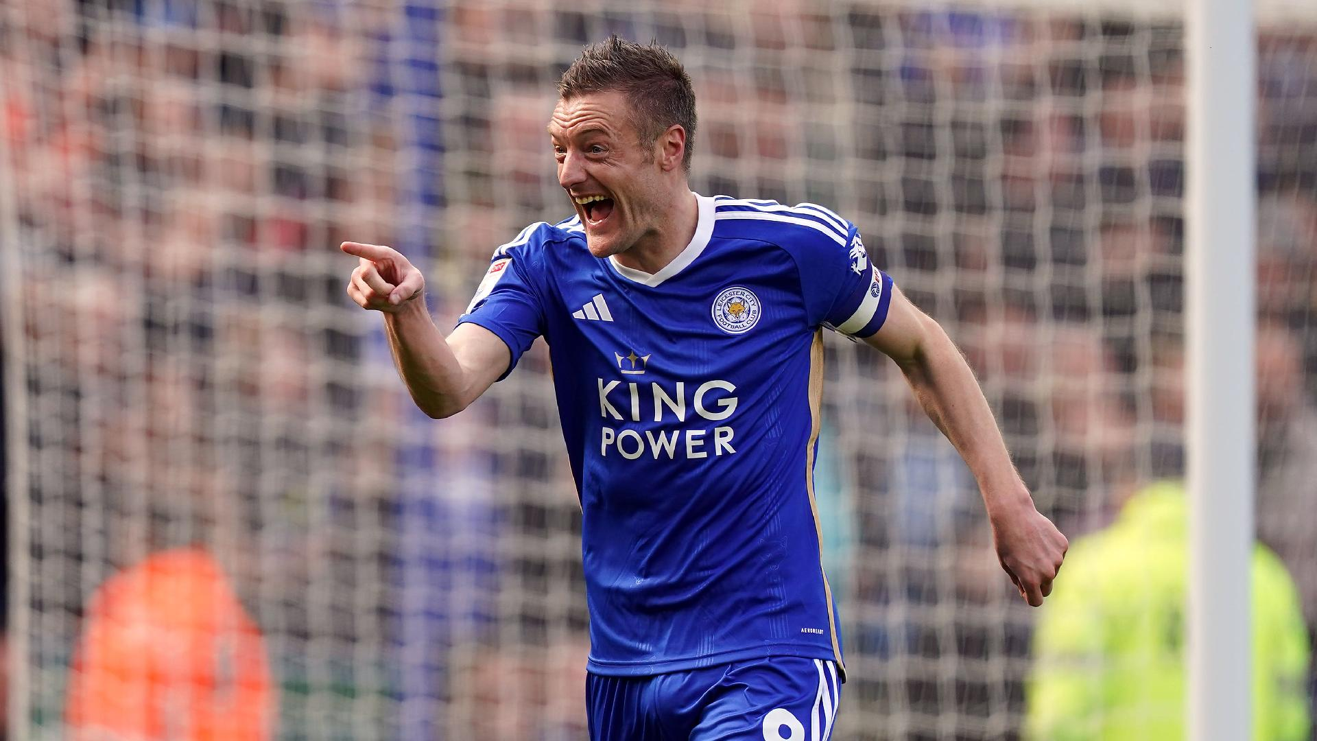 Leicester City’s Jamie Vardy celebrates scoring the third goal against Norwich. - Mike Egerton/PA