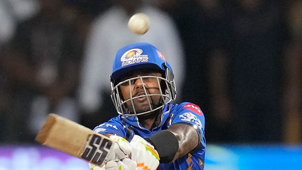 AP/Rajanish Kakade : Mumbai Indians' Suryakumar Yadav plays a shot during their Indian Premier League 2024 match against Royal Challengers Bengaluru in Mumbai on Thursday (April 11).