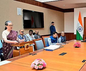 PTI : Congress leader Sonia Gandhi taking oath as Rajya Sabha MP on Thursday