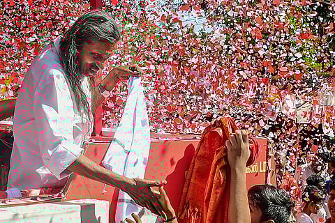 Pannyan Raveendran campaigns in Thiruvananthapuram