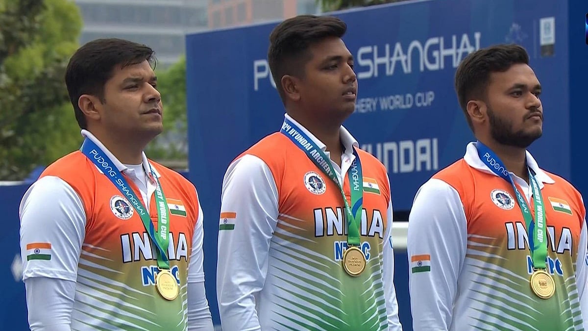 Indian mens archery team wins World Cup Stage 1 gold, April 27, 2024, SAI Twitter photo