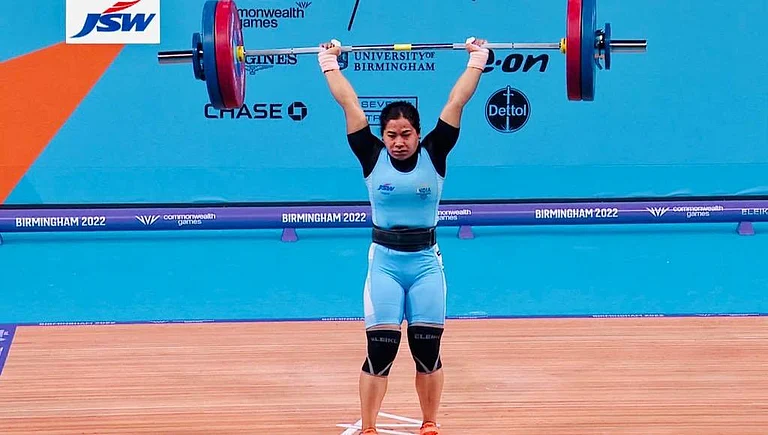 Bindyarani Devi Sorokhaibam won the silver medal at the Birmingham Commonwealth Games silver with a combined lift of 203kg in 2022. - X (@NBirenSingh)