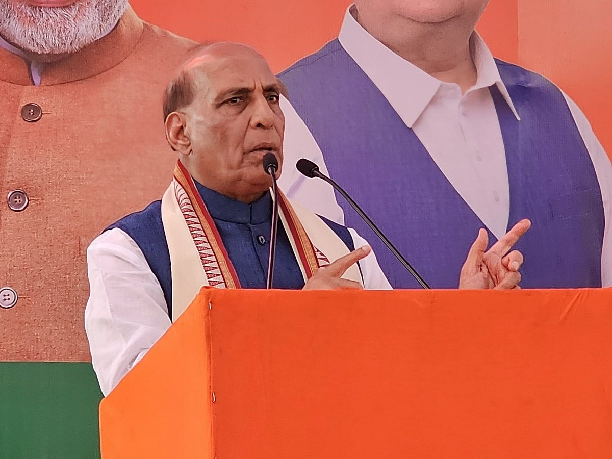 X/@rajnathsingh : Rajnath Singh at an election rally in Greater Noida