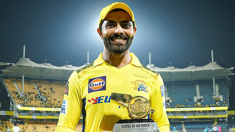 Ravindra Jadeja poses with the Player of the Match award after CSK's win over KKR on Monday - X/@ChennaiIPL