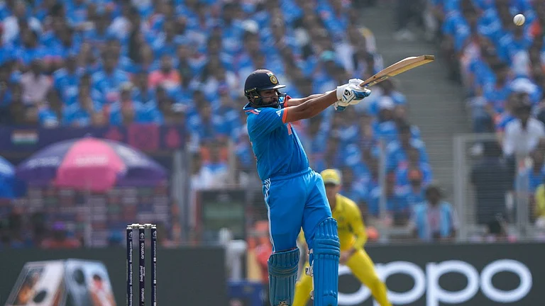 File photo of India captain Rohit Sharma batting during the 2023 ODI World Cup final against Australia. - AP/Mahesh Kumar A