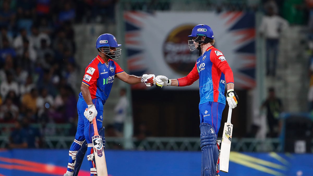 Delhi Capitals' captain Rishabh Pant, left, and batting partner Jake Fraser-McGurk celebrate scoring runs during the Indian Premier League cricket match between Lucknow Super Giants and Delhi Capitals in Lucknow. - AP Photo/Surjeet Yadav