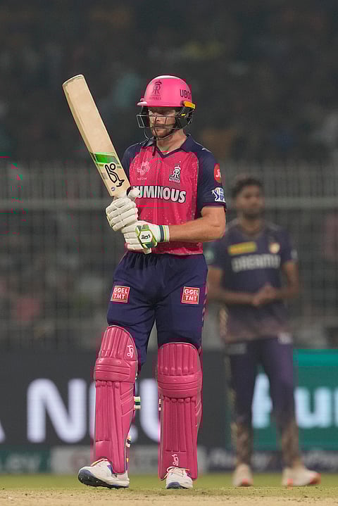 Jos Buttler was struggling to force the pace in the first half of his innings against Kolkata Knight Riders at the Eden Gardens.