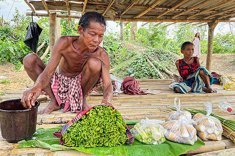 Tribal man sells vegetables in Khowai