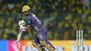 AP Photo/Parthi Bhan : Kolkata Knight Riders' Rinku Singh plays a shot during the Indian Premier League cricket match between Chennai Super Kings and Kolkata Knight Riders in Chennai.
