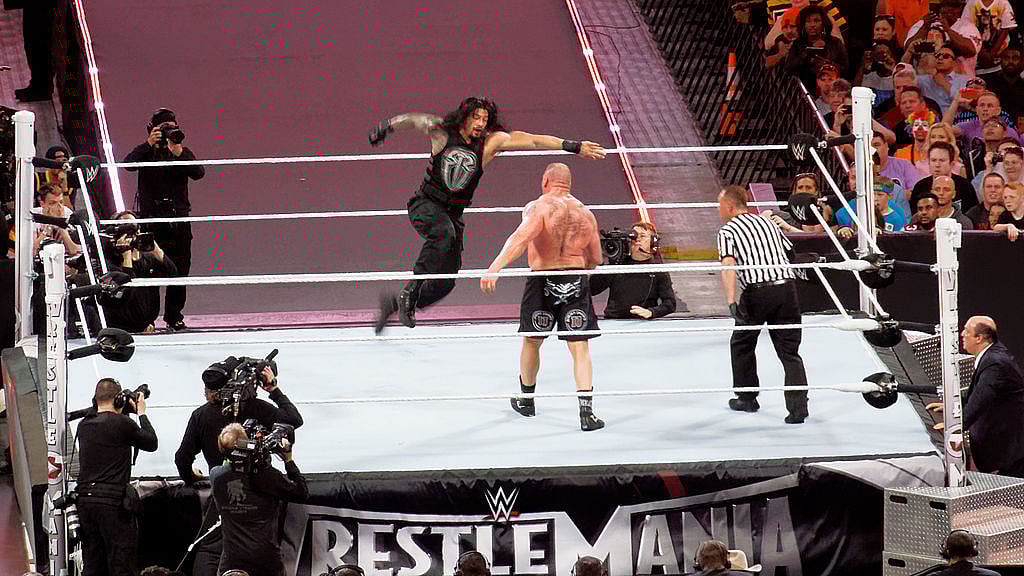 Roman Reigns and Brock Lesner at WrestleMania 31 - Wikimedia Commons/Miguel Discart