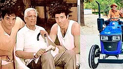 X : Dharmendra with his father, Kewal Kishan Singh Deol, and his elder actor-filmmaker son, Sunny Deol.