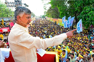 PTI :
Chandrababu Naidu at public meeting
