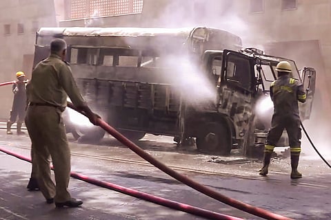 Police van catches fire