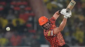 (AP Photo/Mahesh Kumar A.) : Sunrisers Hyderabad's Aiden Markram plays a shot during the Indian Premier League cricket match between Sunrisers Hyderabad and Chennai Super Kings in Hyderabad, India, Friday, April 5, 2024.