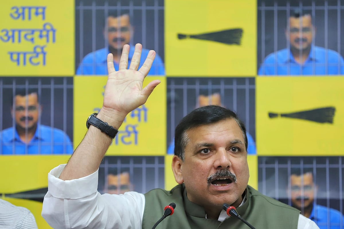 Suresh K Pandey/Outlook : AAP leader Sanjay Singh at a press conference 