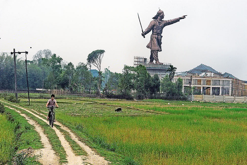 Photo: Sandipan Chatterjee : A Significant Statue: Assamese icon Lachit Borphukon’s statue at Jorhat that PM Modi inaugurated has become one of the BJP’s major poll issues to highlight how the party champions Assamese ethnic identity