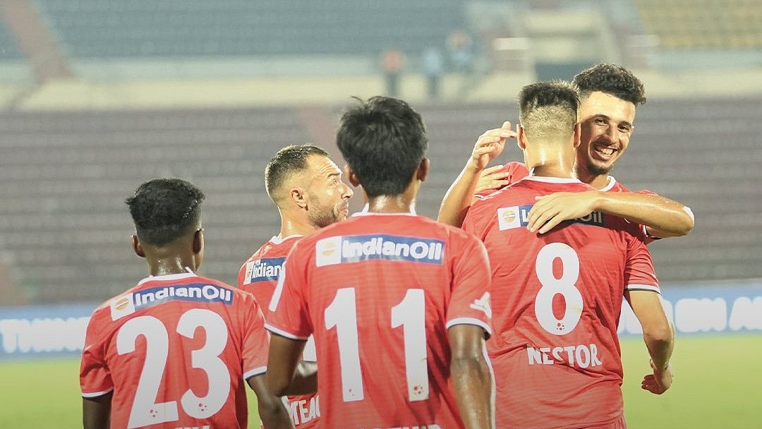X | NorthEast United FC : NorthEast United FC celebrates victory in their last league match against Odisha FC in the 2023-24 Indian Super League on April 13, Saturday. 