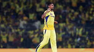 AP Photo/R. Parthibhan : Chennai Super Kings' Mustafizur Rahman celebrates the wicket of Royal Challengers Bengaluru's Rajat Patidar during the Indian Premier League 2024 match between Chennai Super Kings and Royal Challengers Bengaluru in Chennai.