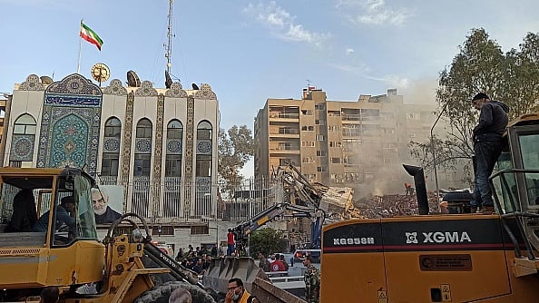 Debris after Israeli attack on Iranian consulate in which the commander of the Iranian Islamic Revolutionary Guard Corps (IRGC), Mohammad Reza Zahedi, was killed in Damascus, Syria on April 01, 2024. - Getty Images