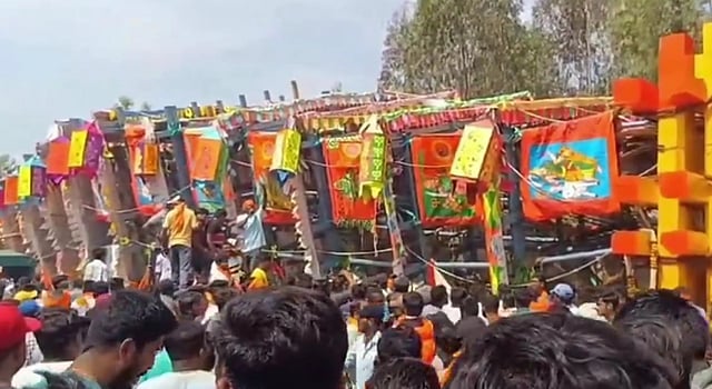 Watch: 120-Foot-Tall Chariot Collapses Amid Devotees In Bengaluru; No Injuries Reported