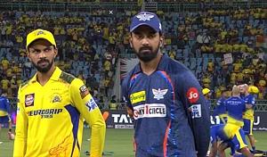 Screengrab/BCCI : Captains Ruturaj Gaikwad (left) and KL Rahul at the toss for the Lucknow Super Giants vs Chennai Super Giants match in Indian Premier League 2024 in Lucknow.