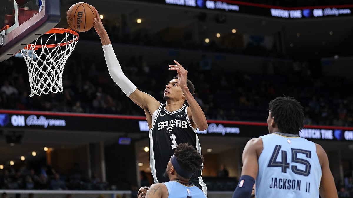 Victor Wembanyama gets to the basket during Tuesday's win over the Memphis Grizzlies - File