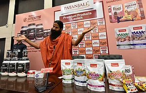 (Photo by Sonu Mehta via Getty Images) : Yoga Guru Ramdev during the launch of Patanjali premium products at Constitution Club of India, on June 16, 2023 in New Delhi,