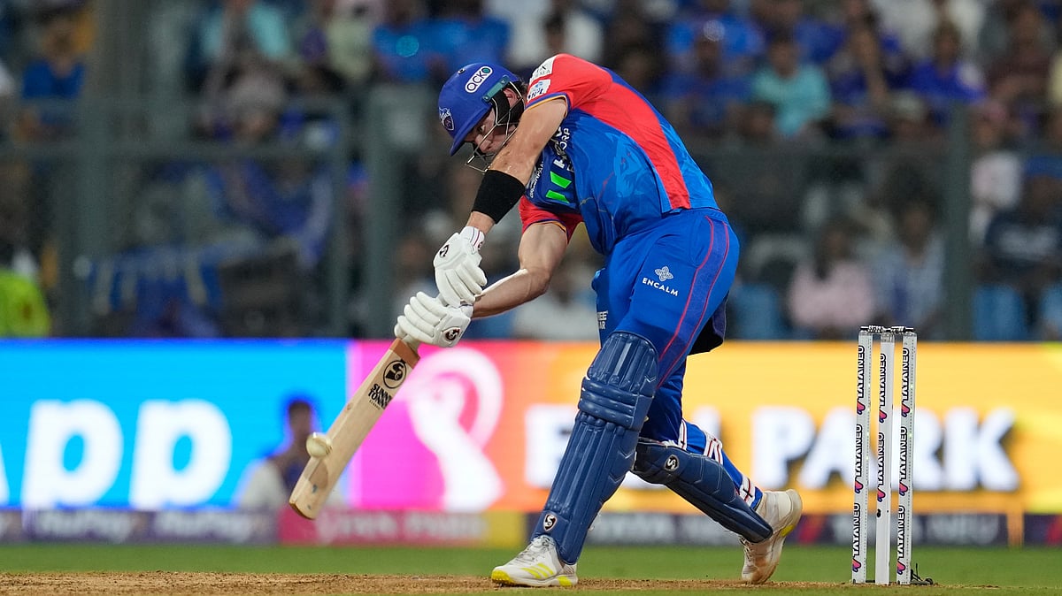 AP Photo/ Rafiq Maqbool : Delhi Capitals' Tristan Stubbs plays a shot during the Indian Premier League cricket match between Mumbai Indians and Delhi Capitals in Mumbai.