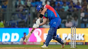 AP Photo/ Rafiq Maqbool : Delhi Capitals' Tristan Stubbs plays a shot during the Indian Premier League cricket match between Mumbai Indians and Delhi Capitals in Mumbai.