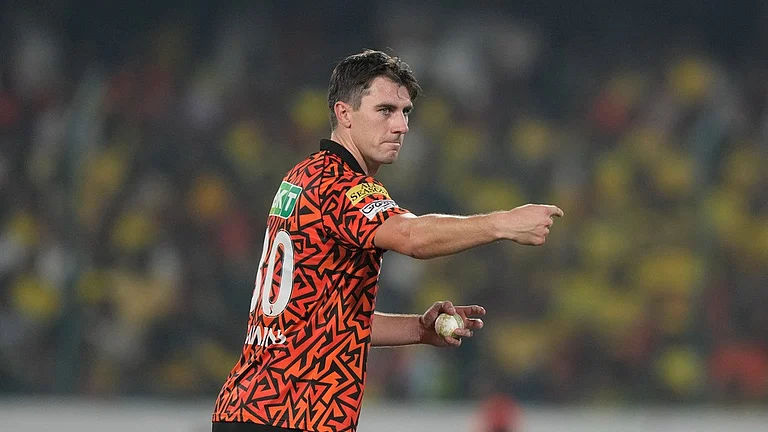 Sunrisers Hyderabad's captain Pat Cummins in action during their Indian Premier League 2024 match against Chennai Super Kings in Hyderabad on Friday (April 5).  - AP