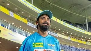 X | LSG : Captain KL Rahul of Lucknow Super Giants at the toss at Chepauk on April 23, Tuesday.