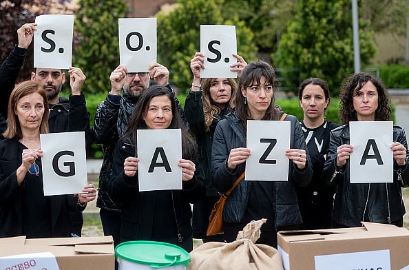 Getty Images : Dozens of people with placards during the event in which several NGOs call to guarantee humanitarian access to the Gaza Strip (representative image)