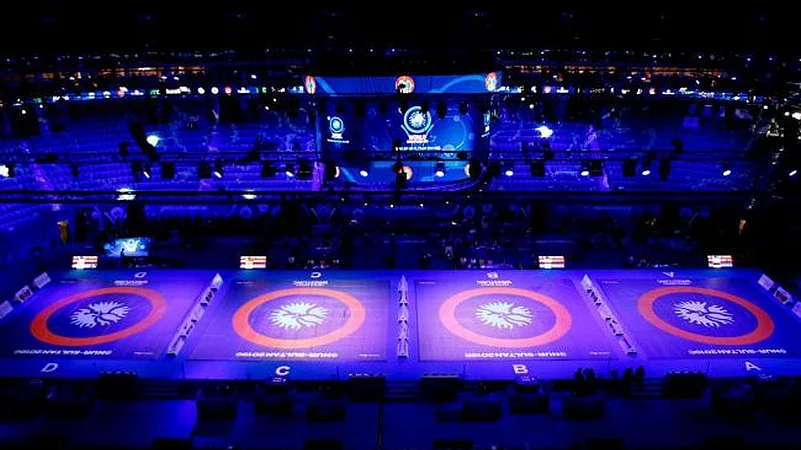 Wrestling action at World Championships