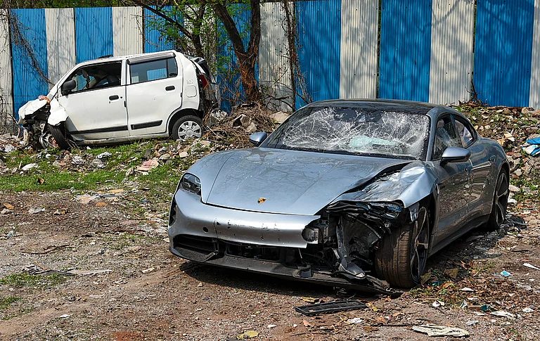 The Porsche Taycan that hit the motorbike in Pune's Kalyaninagar. - PTI