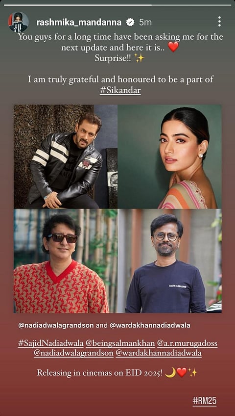 Rashmika Mandanna joins cast of Salman Khan's 'Sikandar'