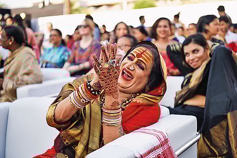 Laxmi Narayan Tripathi (in red saree), during the 7th edition of Hijra Habba, a gathering of queer community and its supporters, in New Delhi