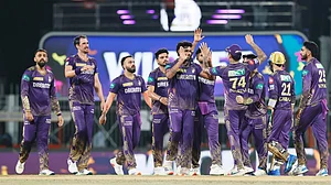 BCCI/IPL : Kolkata Knight Riders celebrate a Sunrisers Hyderabad wicket in the IPL 2024 final in Chennai.