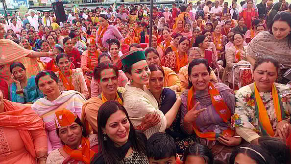 BJP candidate from Mandi Kangana Ranaut during election campaign in Mandi, on May 4, 2024. - Getty Images