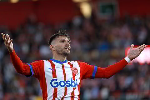 Girona's Portu celebrates 4th goal