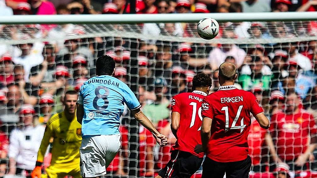 A still from last year's FA Cup final where Man City beat Man United 2-1 - X/@EmiratesFACup