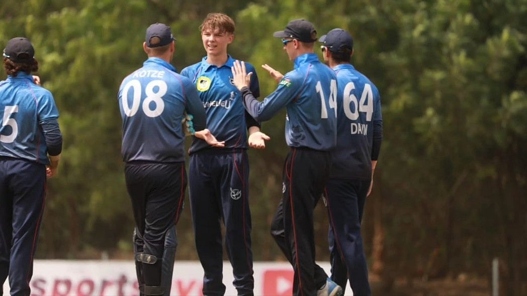 Namibia cricket team players celebrating after a wicket. - Photo: X/ @CricketNamibia1